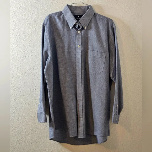 Men's Stafford Button Down Shirt in a dark blue and white design. 16 1/2 - 32/33 - Picture 2 of 10